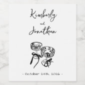 手描お洒落きシャンパ結婚ン ワインラベル (シングルラベル)