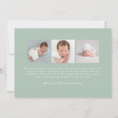 手描お洒落きセージ緑の弓4フォト誕生 案内状 (裏面)