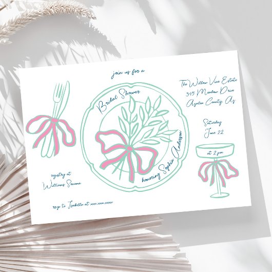 手描お洒落きテーブル設定ブライダルシャワー 招待状