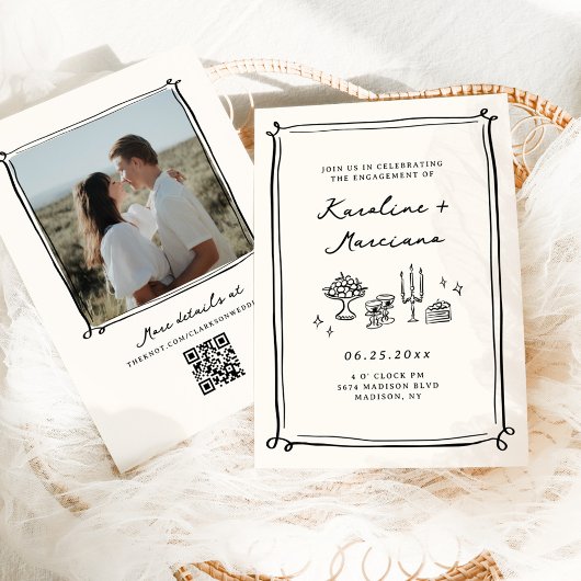 手描お洒落きドードル婚約パーティ 招待状