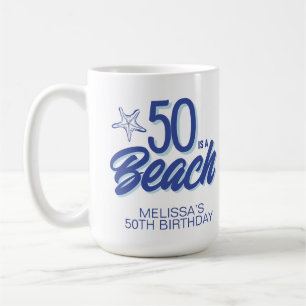 手描お洒落きドードル50thビーチ誕生日 コーヒーマグカップ
