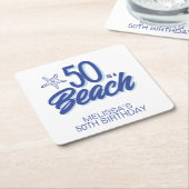 手描お洒落きドードル50thビーチ誕生日 スクエアペーパーコースター (アングル)