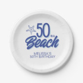 手描お洒落きドードル50thビーチ誕生日 ペーパープレート (正面)