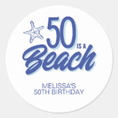 手描お洒落きドードル50thビーチ誕生日 ラウンドシール (正面)