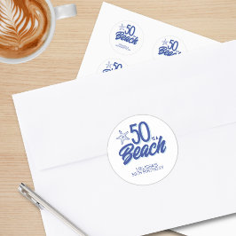 手描お洒落きドードル50thビーチ誕生日 ラウンドシール