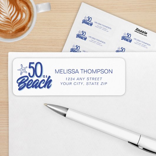 手描お洒落きドードル50thビーチ誕生日 ラベル