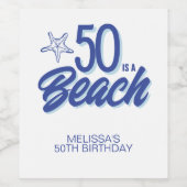 手描お洒落きドードル50thビーチ誕生日 ワインラベル (シングルラベル)