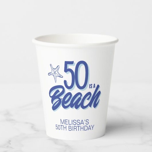 手描お洒落きドードル50thビーチ誕生日 紙コップ (正面)