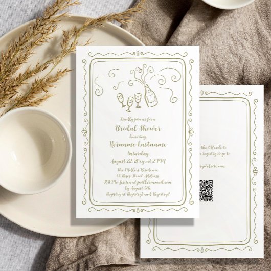 手描お洒落きドードルQRコードブライダルシャワー 招待状
