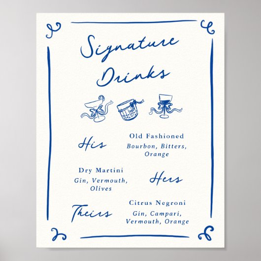 手描お洒落きネイビーのシグネチャードリンク ポスター (正面)