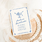 手描お洒落きネイビーブルーバチェロレッテ 招待状