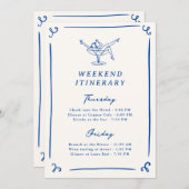 手描お洒落きネイビーブルーバッハの旅程 招待状 (正面/裏面)