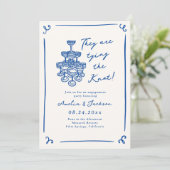 手描お洒落きネイビーブルー婚約パーティ 招待状 (スタンド正面)