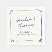 手描お洒落きネイビーブルー結婚ズ スタンダードカクテルナプキン (正面)