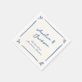 手描お洒落きネイビーブルー結婚ズ スタンダードカクテルナプキン (角)