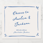 手描お洒落きネイビーブルー結婚ズ スパークリングワインラベル (シングルラベル)