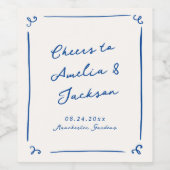 手描お洒落きネイビーブルー結婚ズ ワインラベル (シングルラベル)