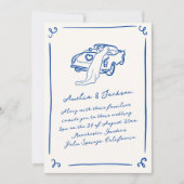 手描お洒落きネイビーブルー結婚ズ 招待状 (正面)