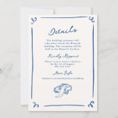 手描お洒落きネイビーブルー+詳細ズ結婚 招待状 (裏面)