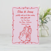 手描お洒落きピンク結婚式招待状 招待状 (スタンド正面)