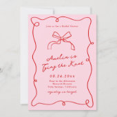 手描お洒落きピンク&レッドブライダルシャワー 招待状 (正面)