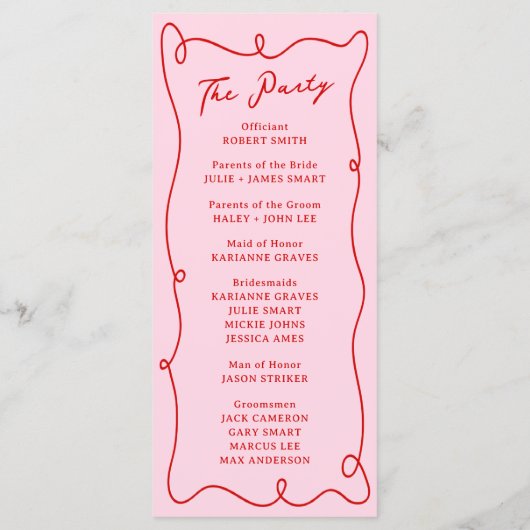 手描お洒落きピンク&レッド結婚式 プログラム (裏面)