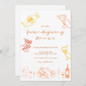 手描お洒落きフレンドディナー招待状 招待状 (正面/裏面)