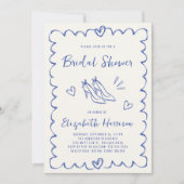 手描お洒落きブルークリームブライダルシャワー 招待状 (正面)