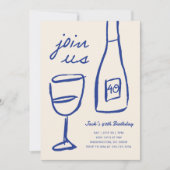 手描お洒落きワイン誕生日招待状 招待状 (正面)