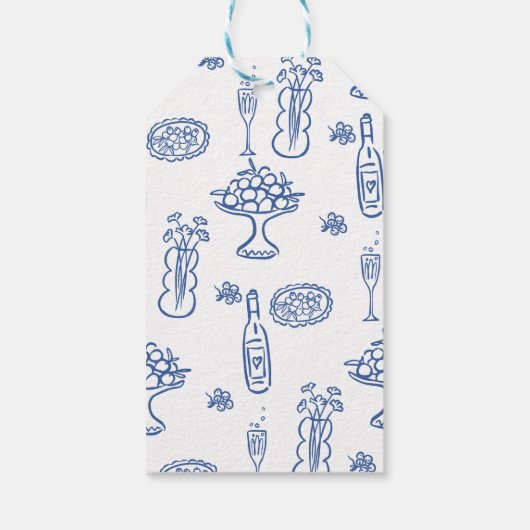 手描お洒落き何か青いブライダルシャワー ギフトタグ (裏面)