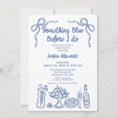 手描お洒落き何か青いブライダルシャワー 招待状 (正面)