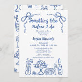 手描お洒落き何か青いブライダルシャワー 招待状 (正面/裏面)