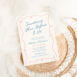 手描お洒落き何か青いブライダルシャワー 招待状