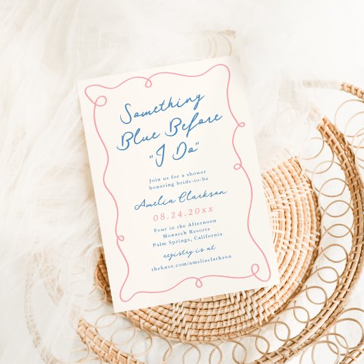 手描お洒落き何か青いブライダルシャワー 招待状
