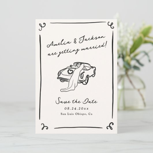 手描お洒落き日付写真QRコードを保存 招待状 (スタンド正面)