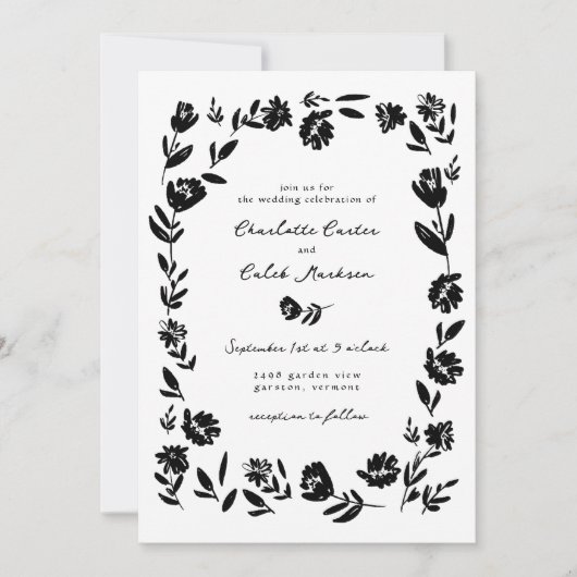 手描お洒落き縁どの結婚花 招待状 (正面)