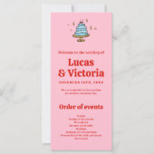 手描お洒落き赤とピンクの結婚式 プログラム (正面)