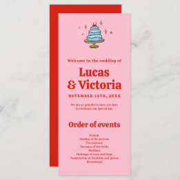 手描お洒落き赤とピンクの結婚式 プログラム