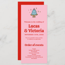 手描お洒落き赤とピンクの結婚式 プログラム