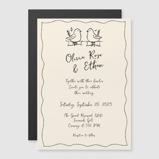 手描お洒落き/ドードル結婚式招待状 マグネット招待状 (正面/裏面)