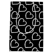 手描かわいらしきハートデザイン白の上に黒 ミディアムペーパーバッグ (裏面)