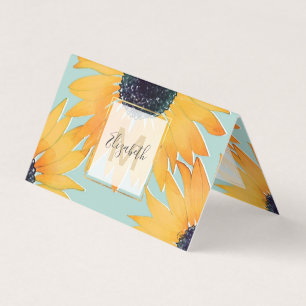 手描かわいらしき黄ひまわり模様絵を描 名刺