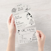 手描きおもしろいお洒落ヴィンフランスのテージ結婚式 オールインワン招待状 (貼ってはがせる)