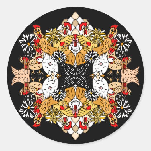 手描きおもしろいの鶏 ラウンドシール (正面)