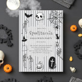 手描きおもしろいスケルトンカボチャスパイダーハロウィーン 招待状