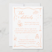 手描きおもしろいドードルピーチ結婚ズ詳細カード 招待状 (正面)