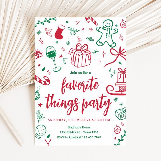 手描きお気に入りのもの ギフト クリスマス パーティー 招待状