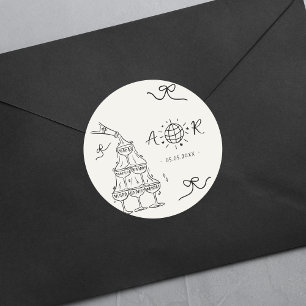 手描きお洒落おもしろいフランスの結婚モノグラム ラウンドシール