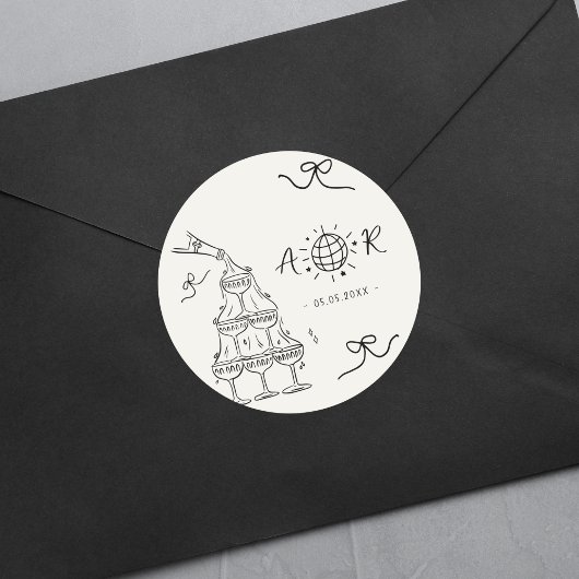 手描きお洒落おもしろいフランスの結婚モノグラム ラウンドシール