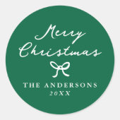 手描きお洒落の弓グリーンクリスマス ラウンドシール (正面)